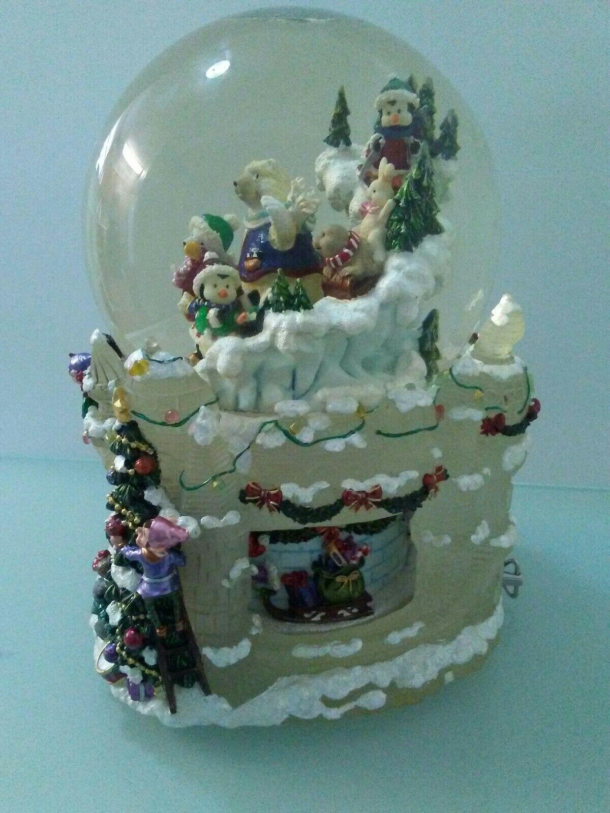 9 1/2" x 7  Christmas Santa Claus &amp; Friends Musical Revolving Globe Snow