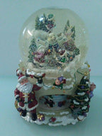 9 1/2" x 7  Christmas Santa Claus &amp; Friends Musical Revolving Globe Snow