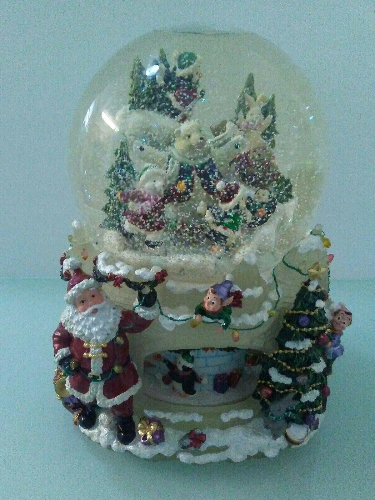 9 1/2" x 7  Christmas Santa Claus &amp; Friends Musical Revolving Globe Snow