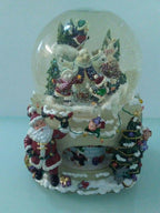 9 1/2" x 7  Christmas Santa Claus &amp; Friends Musical Revolving Globe Snow
