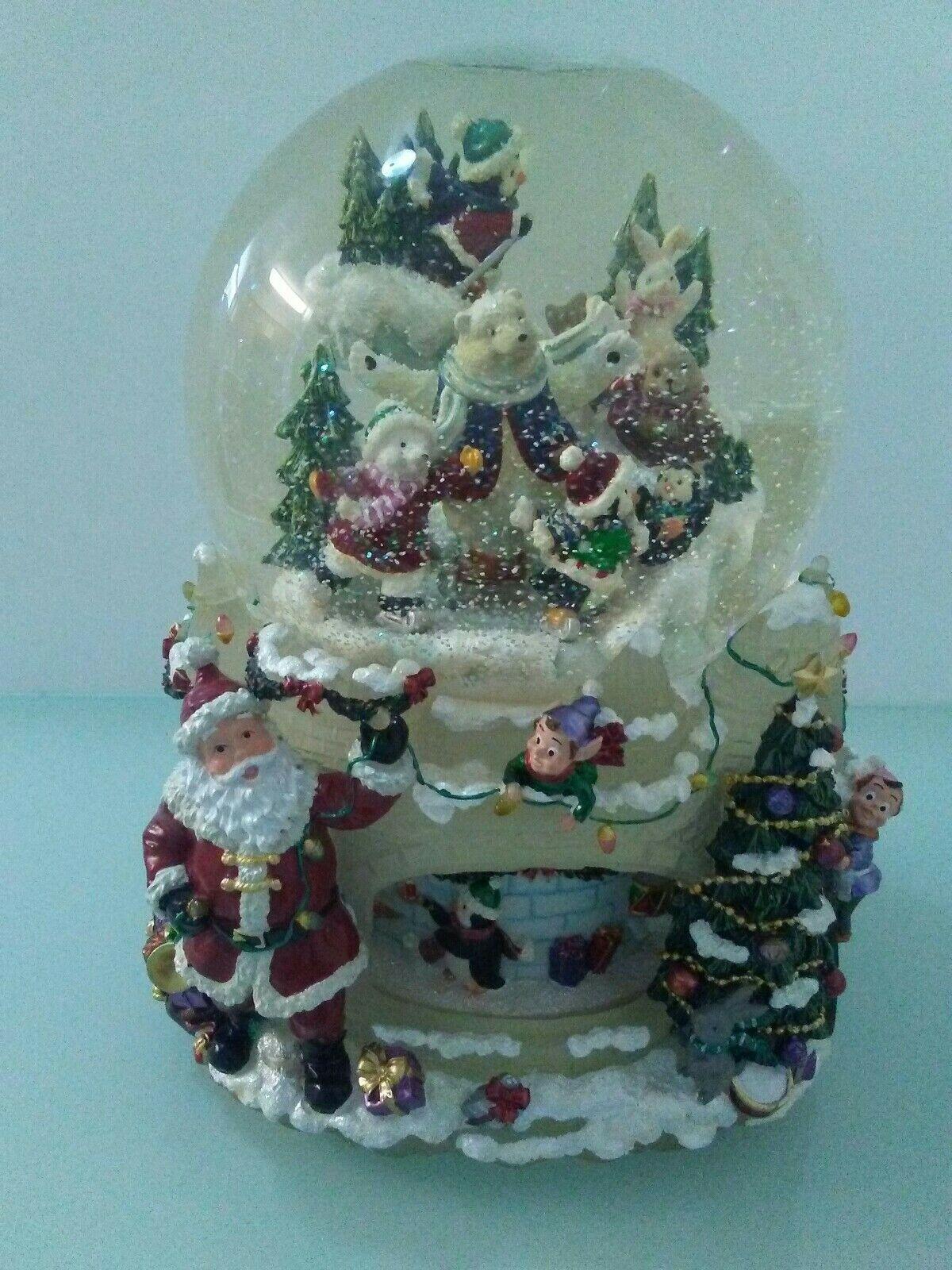 9 1/2" x 7  Christmas Santa Claus &amp; Friends Musical Revolving Globe Snow