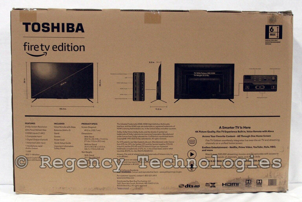 toshiba 50" class led 4k uhd smart fire tv | 50lf621u21 | black | factory sealed