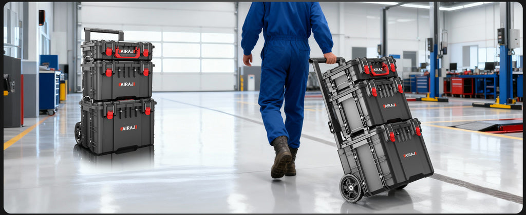 Rolling Tool Box with Wheels Heavy Duty,Modular Stackable Tool Box Organizer,Waterproof Toolbox for Hand/Power Tools,Removable Divider/Parts Box,All-terrain Durable Wheels,Telescopic Pull Rod Handle