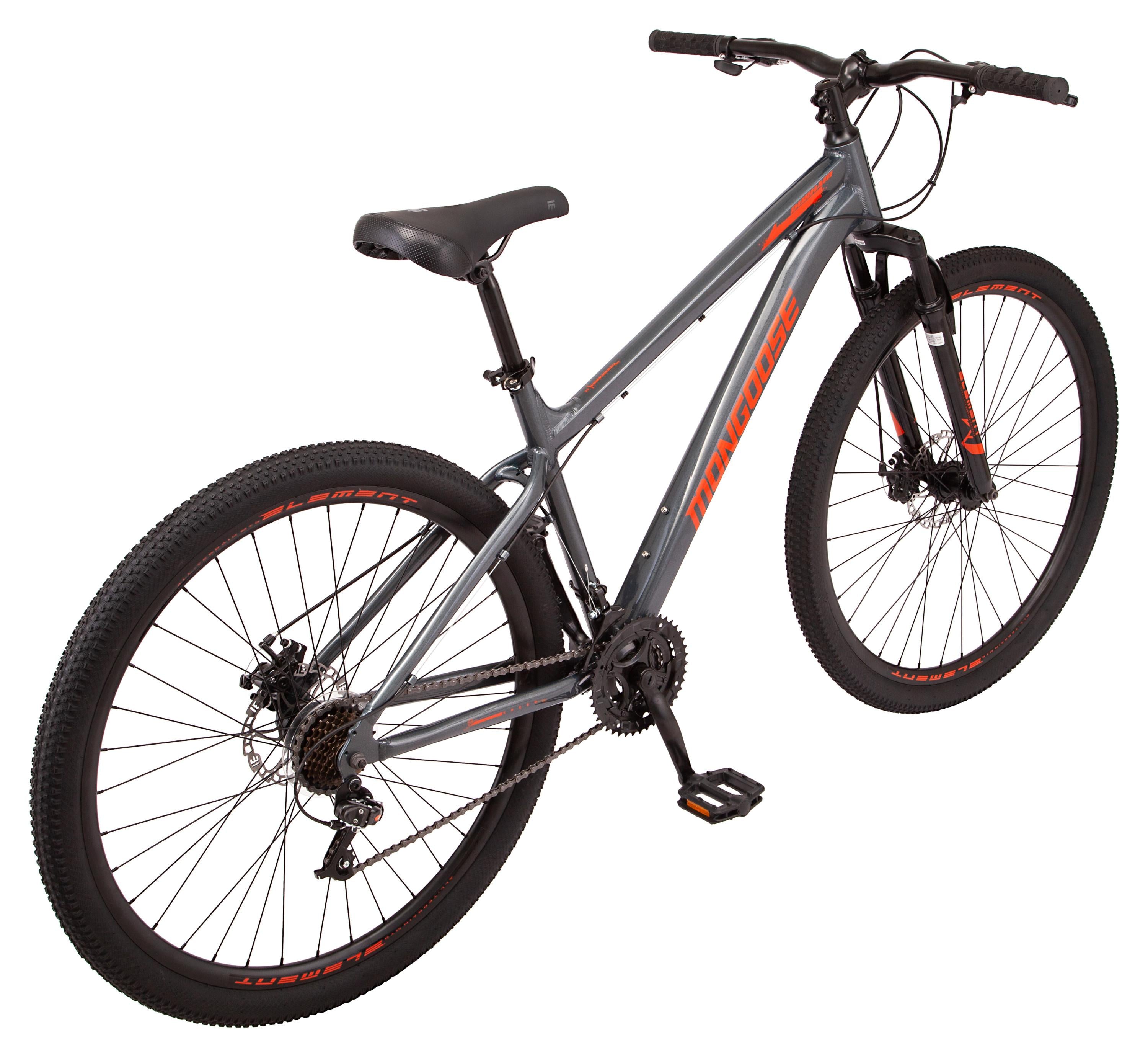 Mongoose Durham mountain bike, 21 speeds, 29-inch wheels, gray, mens style