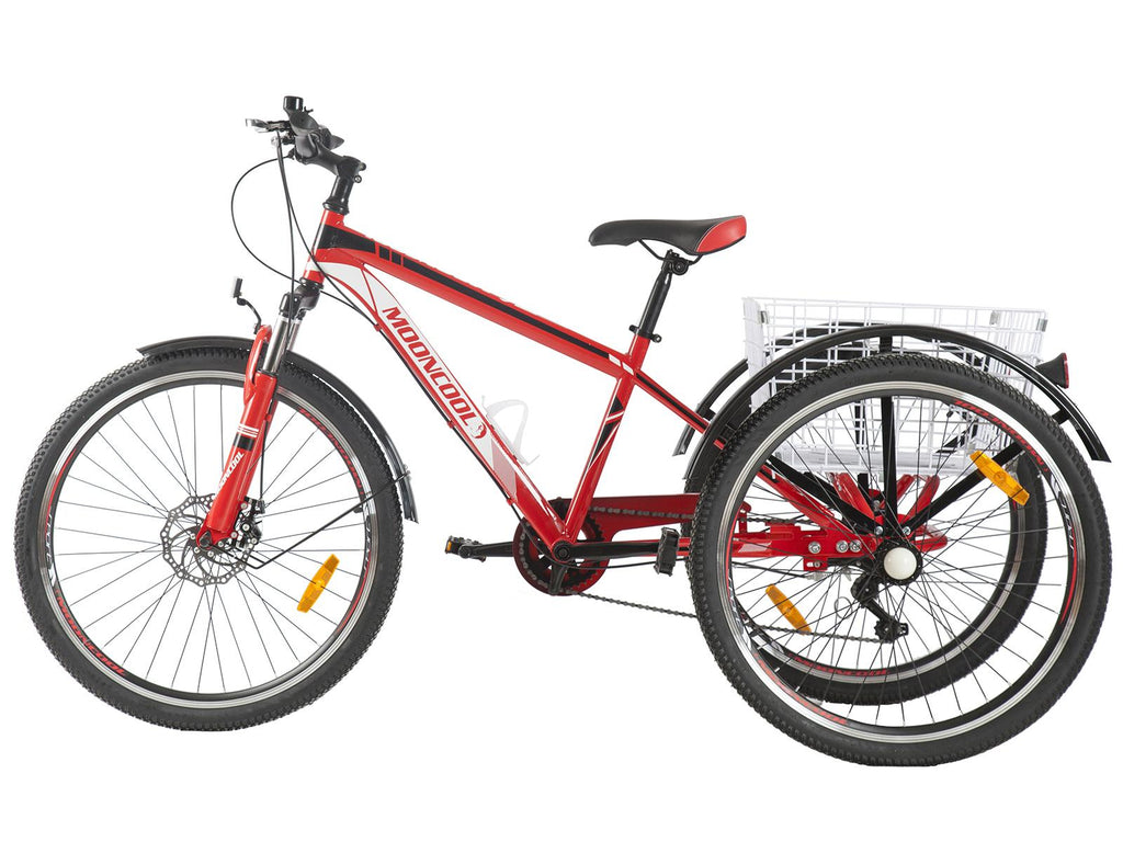 MOONCOOL 24 Inch Adult Mountain Bike 7 Speed 3 Wheel Bike Mountain Tricycle Cruiser Trike with Basket