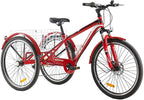 MOONCOOL 24 Inch Adult Mountain Bike 7 Speed 3 Wheel Bike Mountain Tricycle Cruiser Trike with Basket