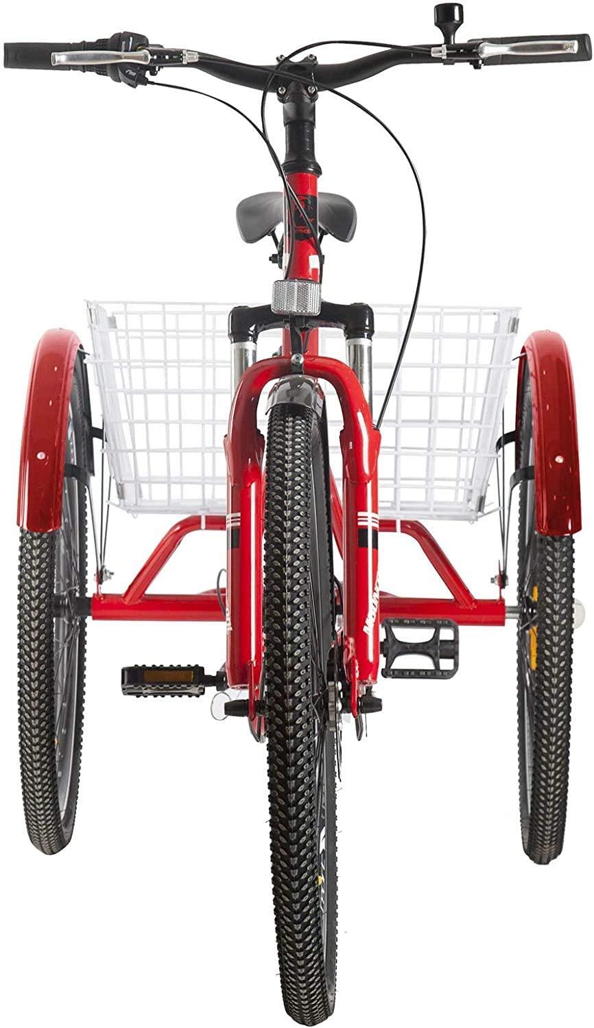 MOONCOOL 24 Inch Adult Mountain Bike 7 Speed 3 Wheel Bike Mountain Tricycle Cruiser Trike with Basket
