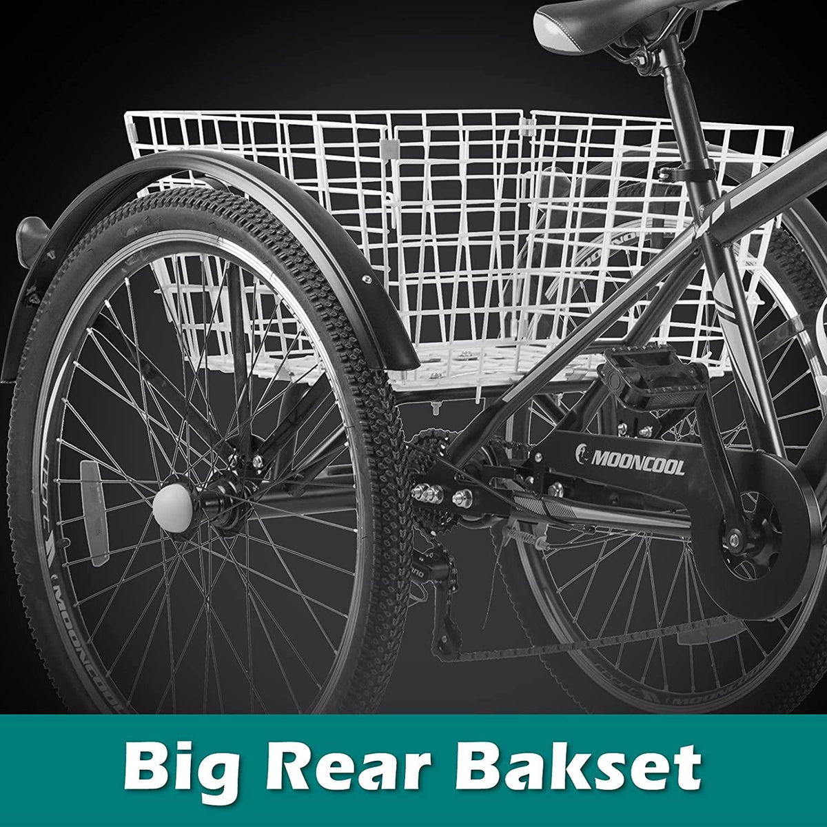 MOONCOOL 24 Inch Adult Mountain Bike 7 Speed 3 Wheel Bike Mountain Tricycle Cruiser Trike with Basket