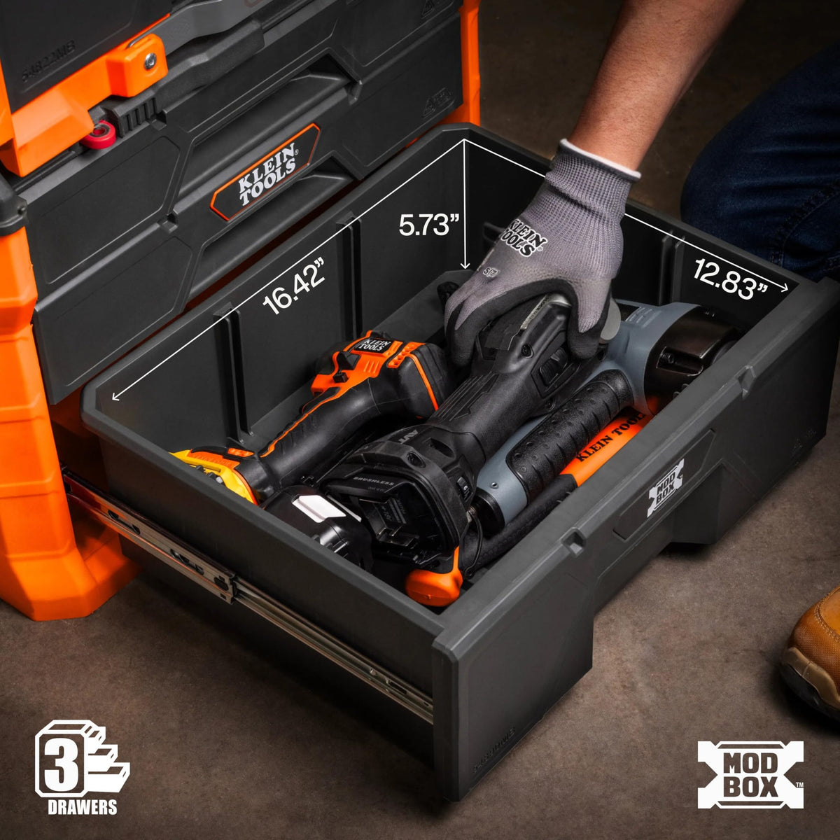 54890MB MODbox Three Drawer Rolling Toolbox, Tool Storage, Ball Bearing Drawer Slides, Dividers Included
