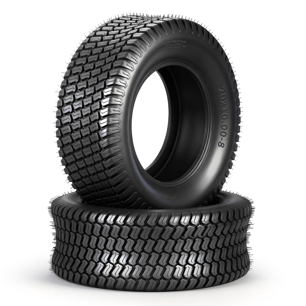20x10.00-8 Lawn Mower Tires, 4 Ply Tubeless, Set of 2 | 20x10-8, 4PR, Turf-S Tread, Fits Riding Mowers, Lawn/Garden Tractors &amp; Golf Carts, Utility Vehicles, 2-Pack