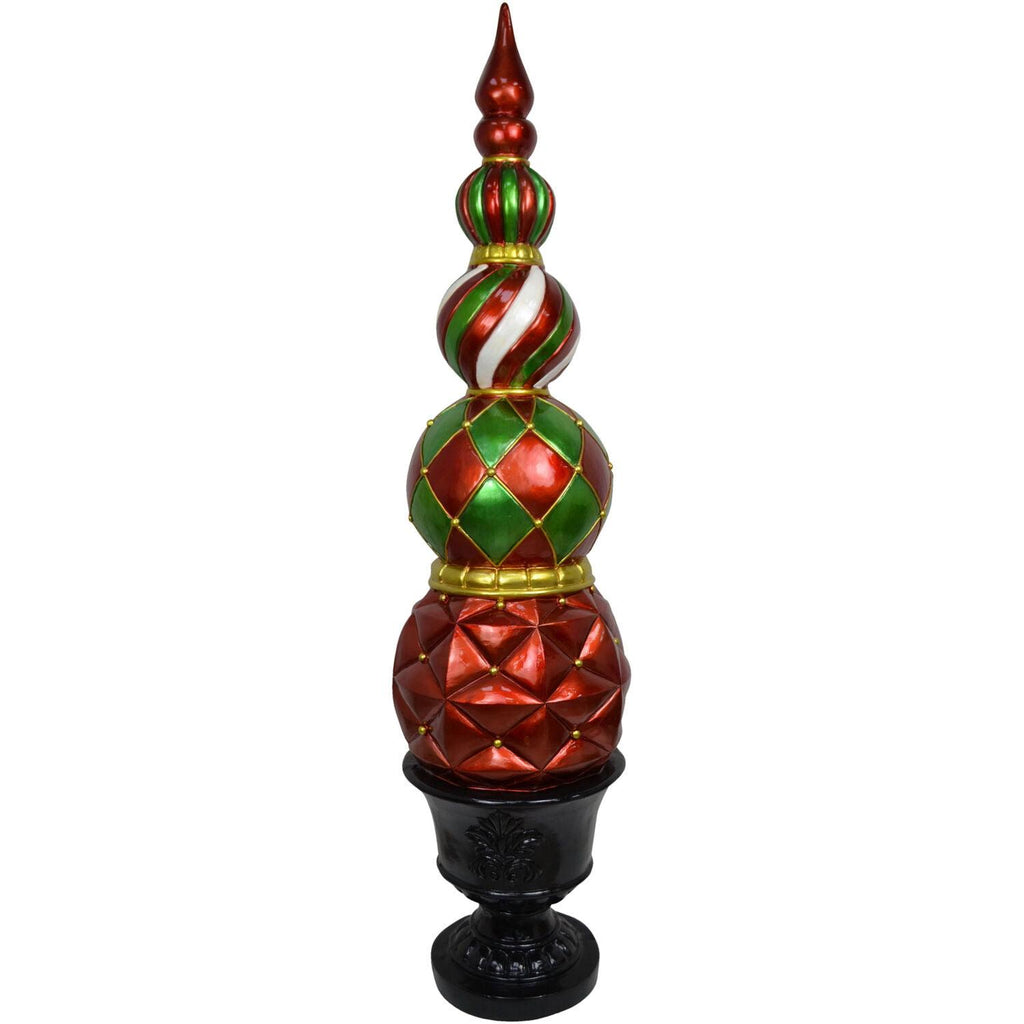Fraser Hill Farm Christmas Pedestal Topiary Decoration | 4-Ft. Tall in Resin Urn | FFRS050-0FIN-RED