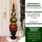 Fraser Hill Farm Christmas Pedestal Topiary Decoration | 4-Ft. Tall in Resin Urn | FFRS050-0FIN-RED