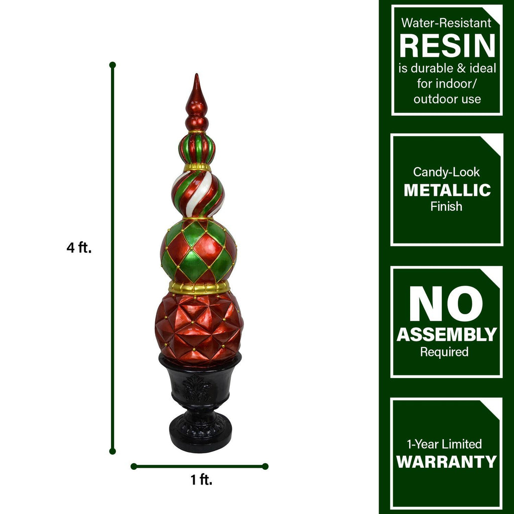 Fraser Hill Farm Christmas Pedestal Topiary Decoration | 4-Ft. Tall in Resin Urn | FFRS050-0FIN-RED