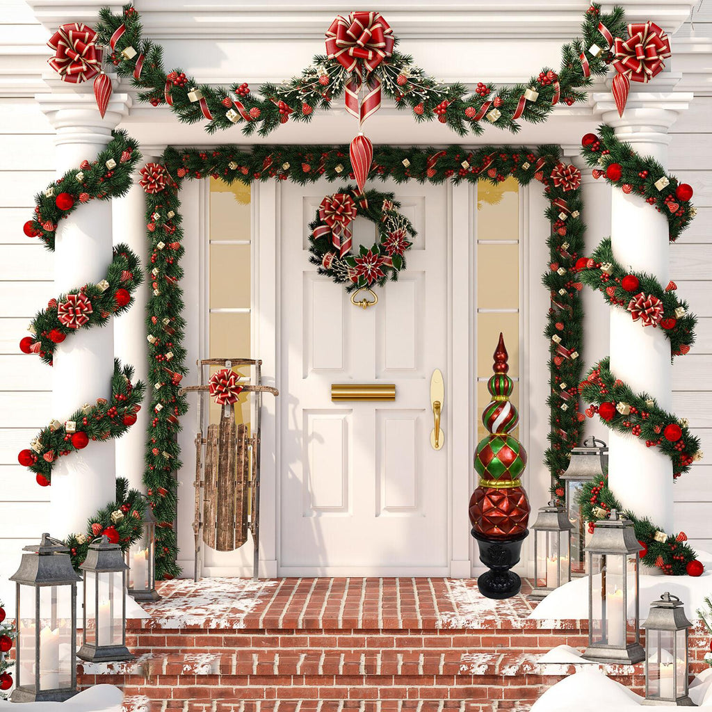 Fraser Hill Farm Christmas Pedestal Topiary Decoration | 4-Ft. Tall in Resin Urn | FFRS050-0FIN-RED