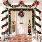 Fraser Hill Farm Christmas Pedestal Topiary Decoration | 4-Ft. Tall in Resin Urn | FFRS050-0FIN-RED