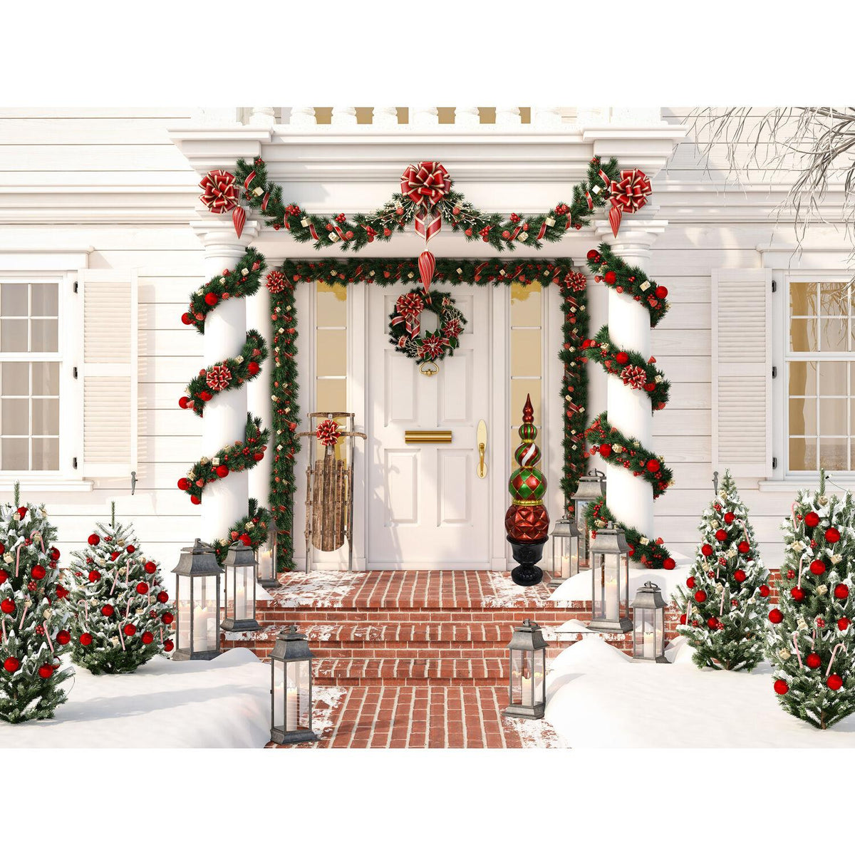 Fraser Hill Farm Christmas Pedestal Topiary Decoration | 4-Ft. Tall in Resin Urn | FFRS050-0FIN-RED