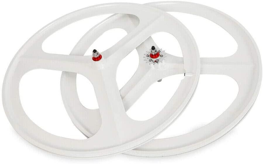 DNYSYSJ 700c 3 Spoke Fixed Gear Bike Rims Set Single Speed Bike Front&amp;Rear Set White