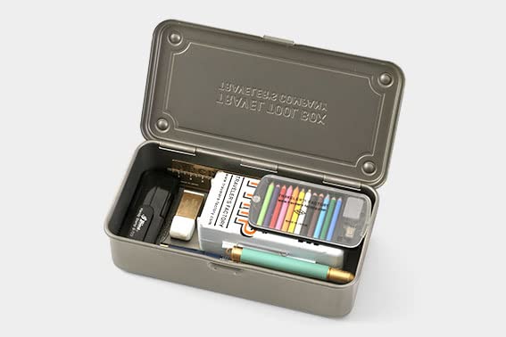 T-190 MG (MILITARY GREEN) H7.99×W4.29×D2.20inch Steel Trunk For Pegs, Metal fittings, Pen, Accessory, And Utility Knife Made In Japan