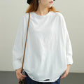 women loose long sleeve hollow cotton t-shirt