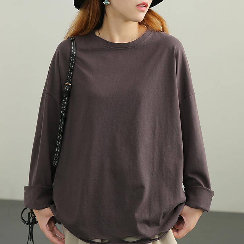 women loose long sleeve hollow cotton t-shirt