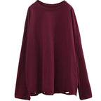 women loose long sleeve hollow cotton t-shirt