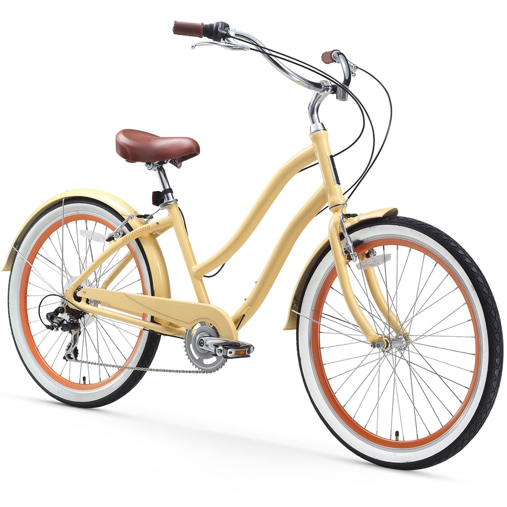 reezero Every journey Women's 7-Speed Step-Through Hybrid Cruiser Bicycle, 26 In. Wheels and 17.5 In. Frame, Cream