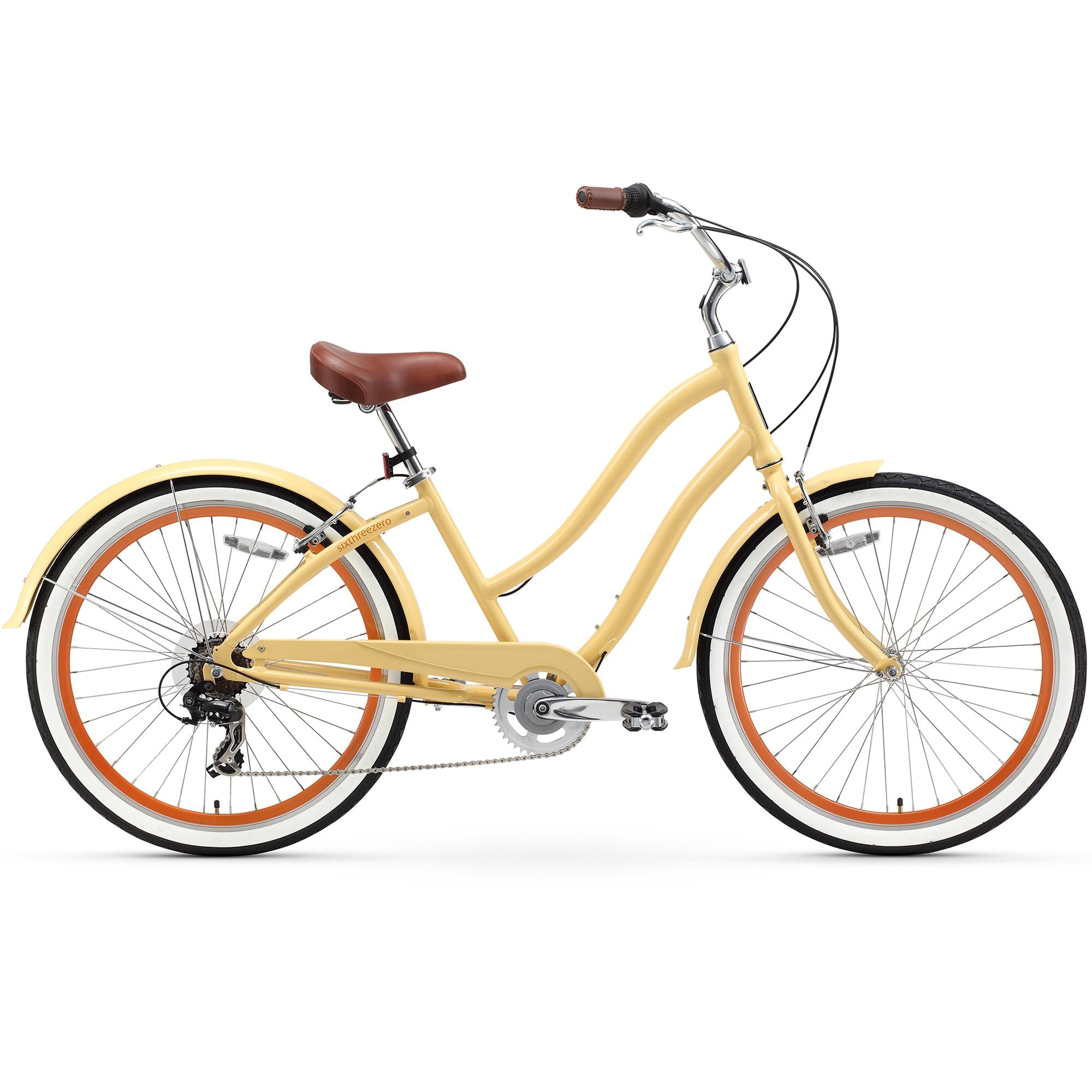 reezero Every journey Women's 7-Speed Step-Through Hybrid Cruiser Bicycle, 26 In. Wheels and 17.5 In. Frame, Cream