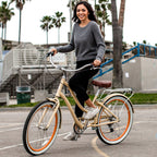 reezero Every journey Women's 7-Speed Step-Through Hybrid Cruiser Bicycle, 26 In. Wheels and 17.5 In. Frame, Cream