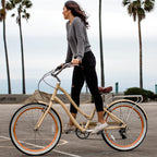 reezero Every journey Women's 7-Speed Step-Through Hybrid Cruiser Bicycle, 26 In. Wheels and 17.5 In. Frame, Cream