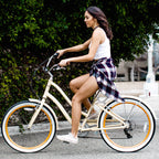 reezero Every journey Women's 7-Speed Step-Through Hybrid Cruiser Bicycle, 26 In. Wheels and 17.5 In. Frame, Cream