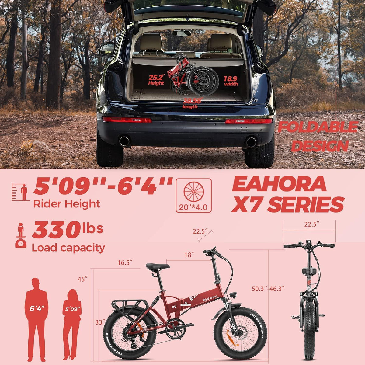 eAhora Electric Bike X7 Plus 750W Fat Tires Electric Bicycle 48V 14AH Electric Bikes for Adults Foldable Frame Commuting Ebikes Dual Hydraulic Brakes Cruise Control System 20 Inch Wheel 8-Speed