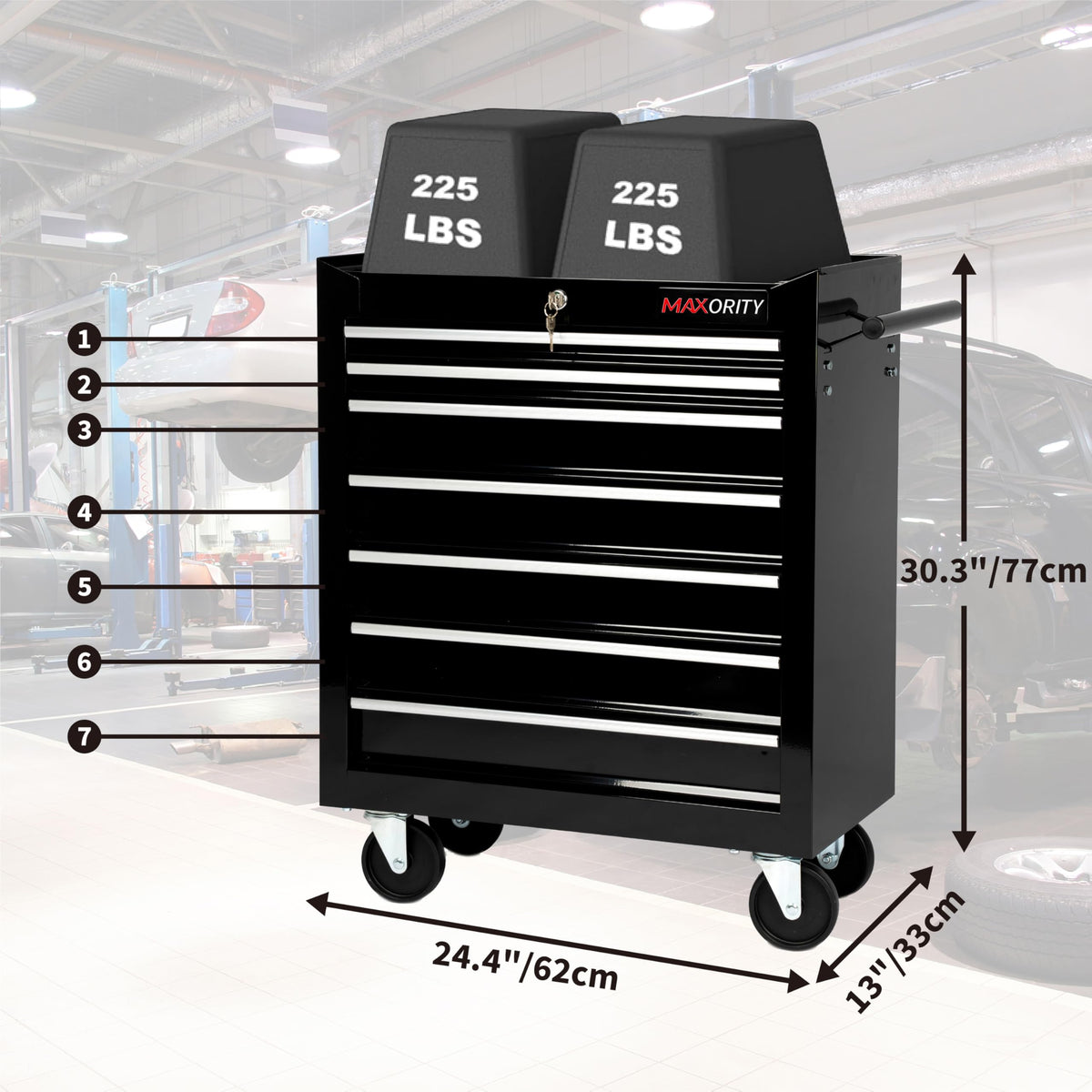 7-Drawer Heavy-Duty Rolling Tool Chest Cabinet with Lock Mobile Cart for Gara& Workshop, Black