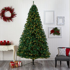 Nearly Natural Northern Tip Clear Prelit LED Green Decorated Fir Christmas Tree, with 1860 Bendable Branches 9'