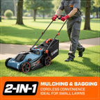 40V Cordless Lawn Mower,15" 2-in-1 Mulch/Bag,6-Position Height Adjust,ECO Mode &amp; Battery Indicator,Foldable Handle,1.3 Bushel Grass Bag,2×4Ah Batteries+3.0A Charger