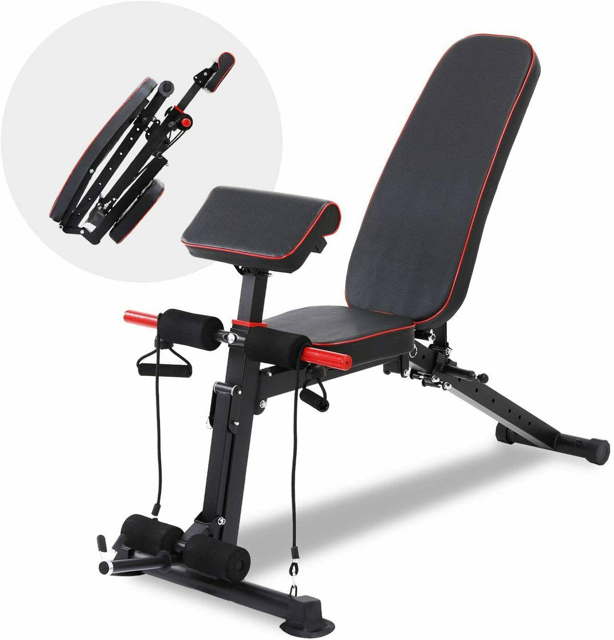 CINAK Foldable Weight Bench with Adjustable Backrest and Preacher Pad, Full Body Training Workout Sit Up Bench for Home Fitness Gym Exercise Sports Up to 500 Pounds