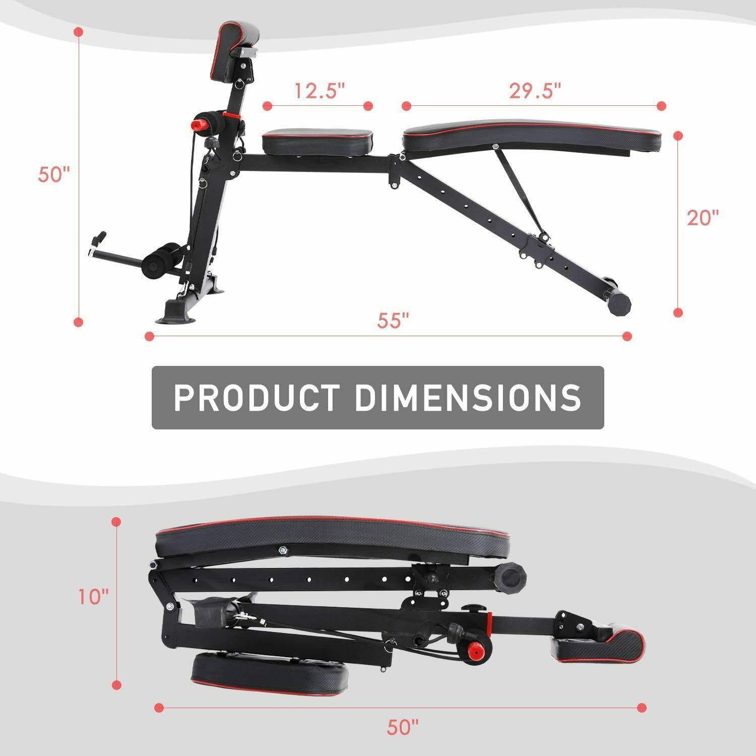 CINAK Foldable Weight Bench with Adjustable Backrest and Preacher Pad, Full Body Training Workout Sit Up Bench for Home Fitness Gym Exercise Sports Up to 500 Pounds