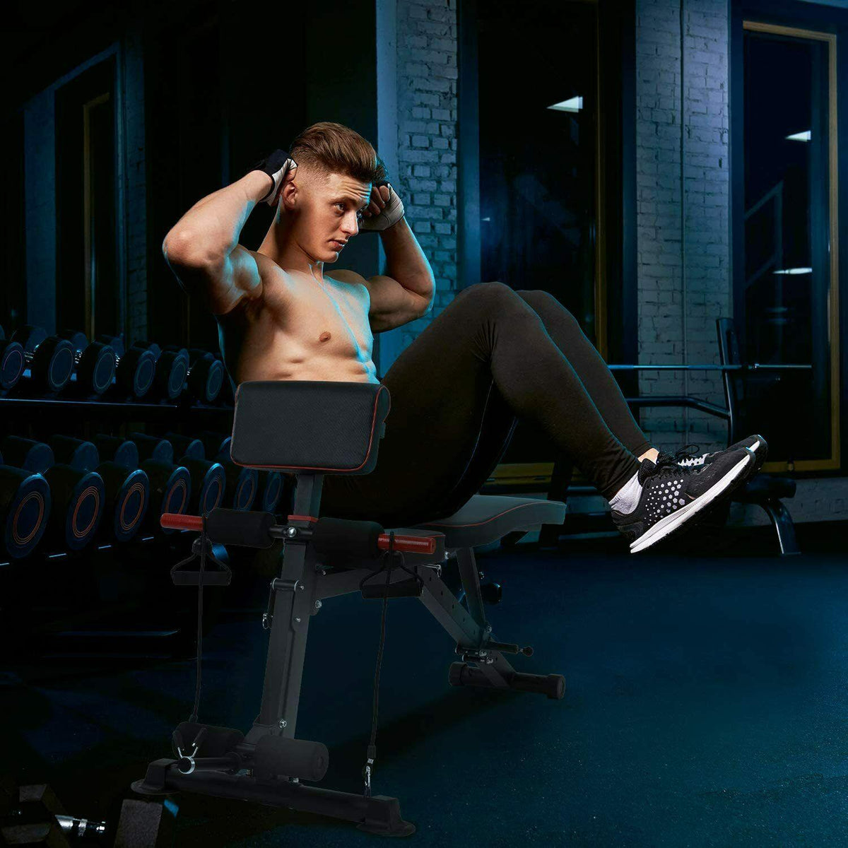 CINAK Foldable Weight Bench with Adjustable Backrest and Preacher Pad, Full Body Training Workout Sit Up Bench for Home Fitness Gym Exercise Sports Up to 500 Pounds