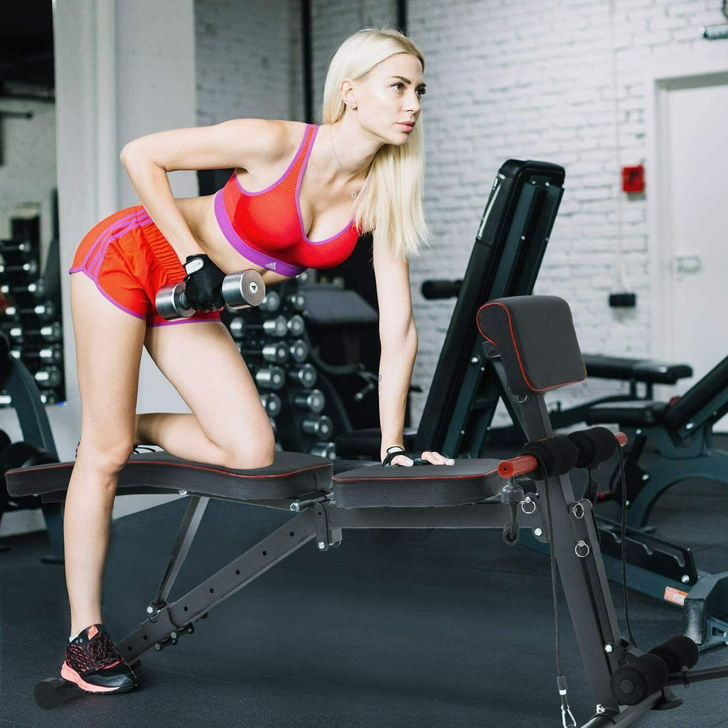 CINAK Foldable Weight Bench with Adjustable Backrest and Preacher Pad, Full Body Training Workout Sit Up Bench for Home Fitness Gym Exercise Sports Up to 500 Pounds