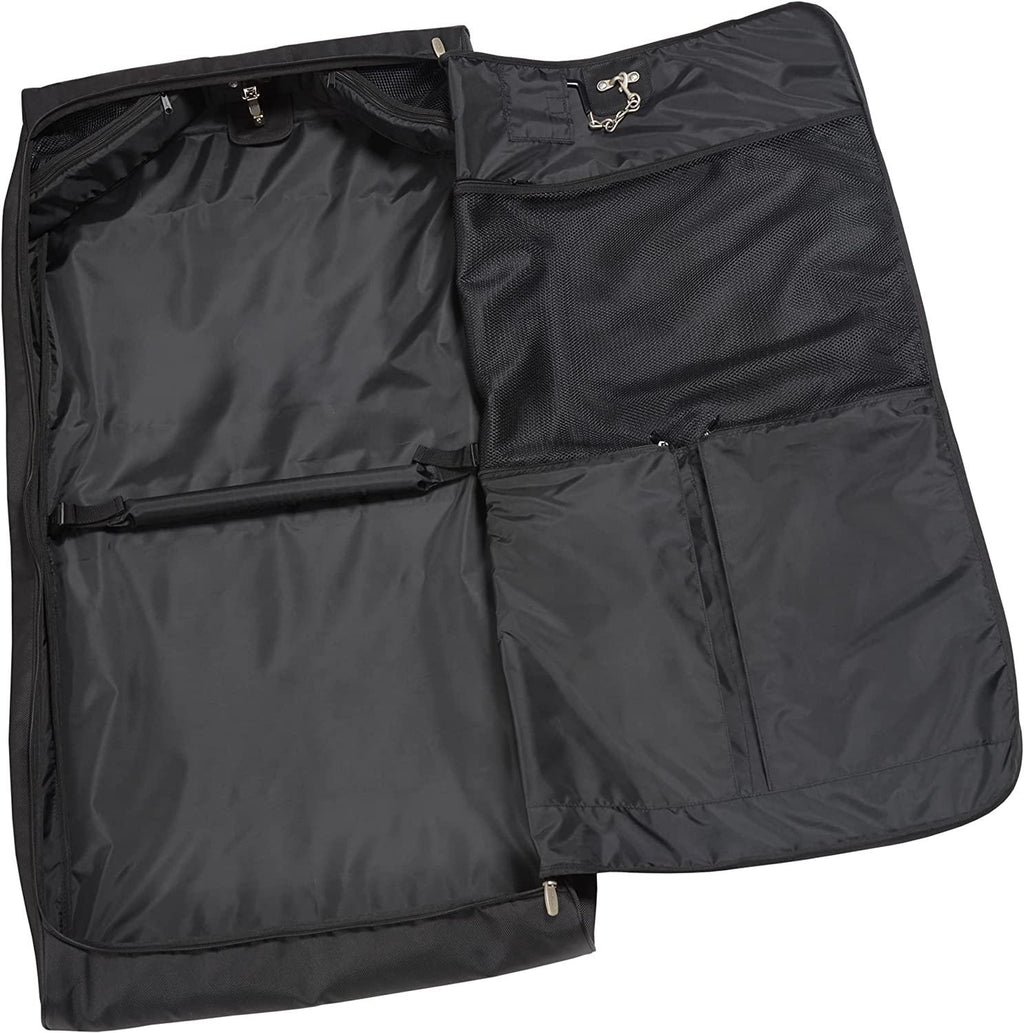 45" Premium Framed Garment Bag with Shoulder Strap and Multiple Pockets, Black, inch