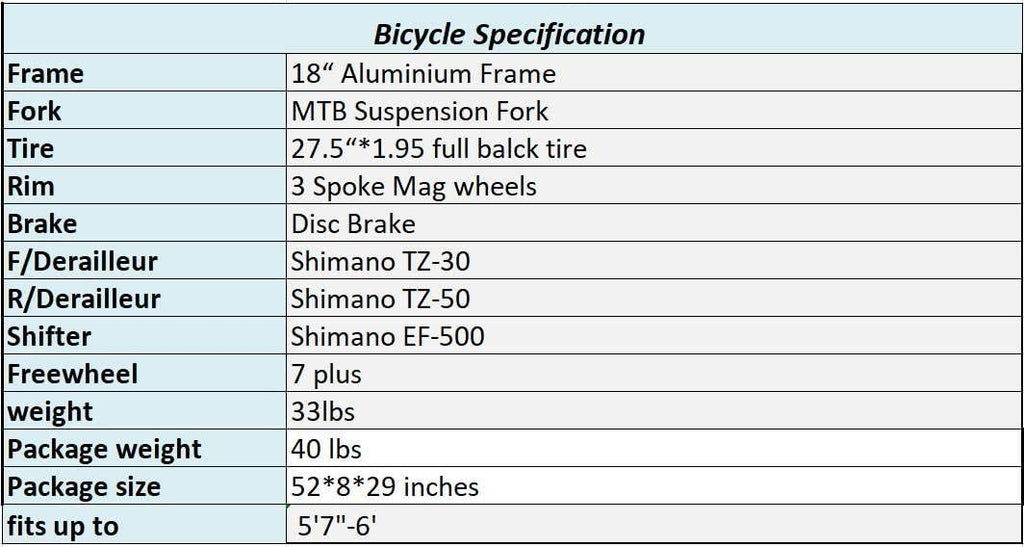 OBK Lightweight Aluminium Frame Mountain Bike 21 Speed Front Suspension Men/Women Bicycle 27.5” Daul Disc Brakes