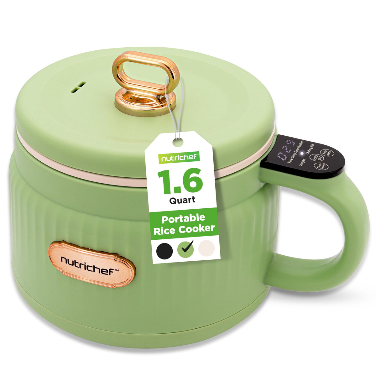 1.6 QT Portable Electric Rice Cooker & Lunch Maker | Multi-Functional & Non-Stick Ceramic Coating | Digital Control Panel | 6 Cook Functions: Rice, Soup, Stew, Porrid& More | Green