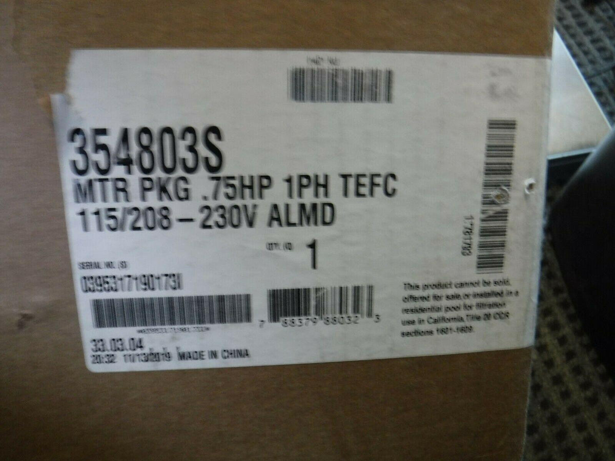 pentair part#: 354803s whisperflo motor .75 hp 115/208-230v 56y 1ph tefc (new)