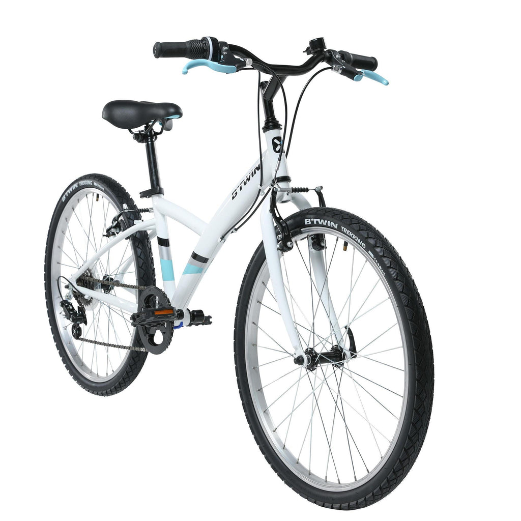 Decathlon Btwin Hybrid Bicycle 100, 24 In., White, Kids 4 Ft. 5 In. to 4 Ft. 11 In.