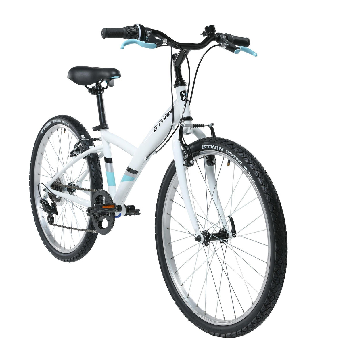Decathlon Btwin Hybrid Bicycle 100, 24 In., White, Kids 4 Ft. 5 In. to 4 Ft. 11 In.