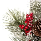 24 in. Artificial Dia Flocked Pinecone and Berry Wreath with Wooden Window Frame