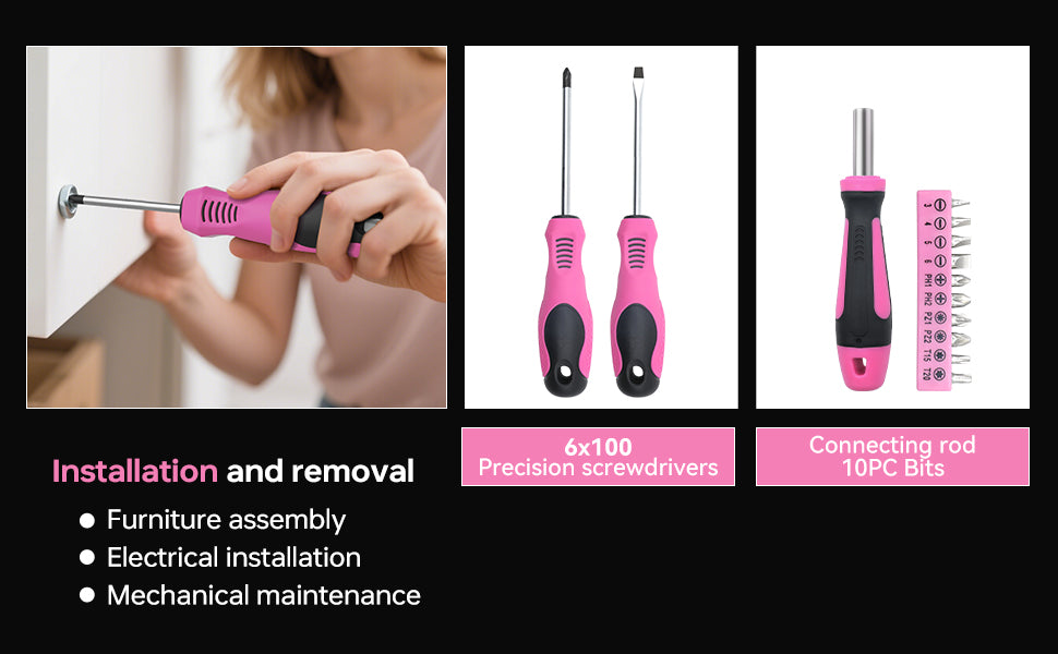 Pink Tool Kit 69 Piece Tool Kit for Women Small Basic Hand Tool Box Home Tool Set Perfect for Ladies and Girls with General Home Repairs, DIY Project,Office and ColleDormitory Use