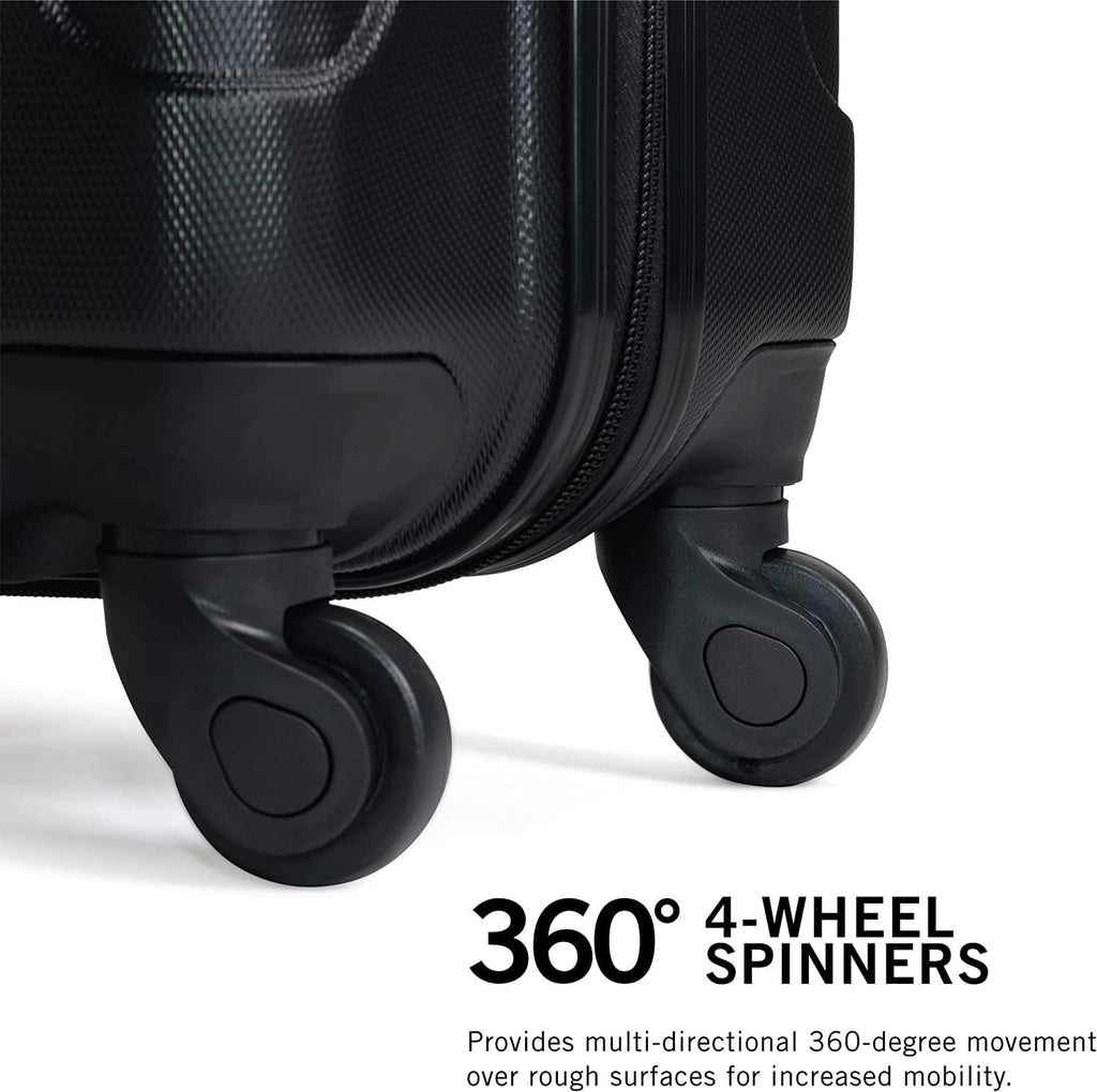 Out Of Bounds Luggage Collection Lightweight Durable Hardside 4-Wheel Spinner Travel Suitcase Bags, Midnight Black, 2-Piece Set (20" &amp; 28")