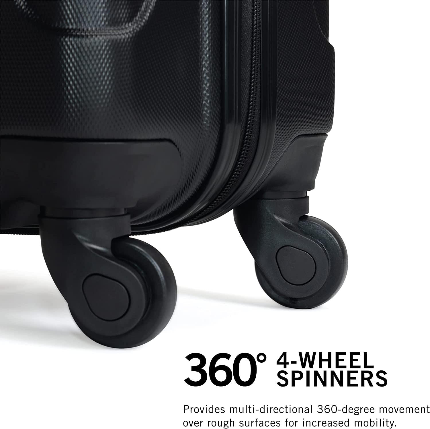 Out Of Bounds Luggage Collection Lightweight Durable Hardside 4-Wheel Spinner Travel Suitcase Bags, Midnight Black, 2-Piece Set (20" &amp; 28")