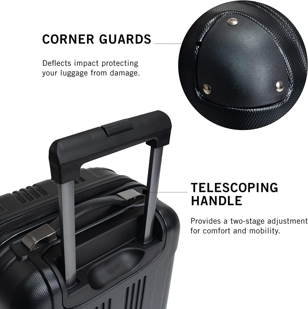 Out Of Bounds Luggage Collection Lightweight Durable Hardside 4-Wheel Spinner Travel Suitcase Bags, Midnight Black, 2-Piece Set (20" &amp; 28")