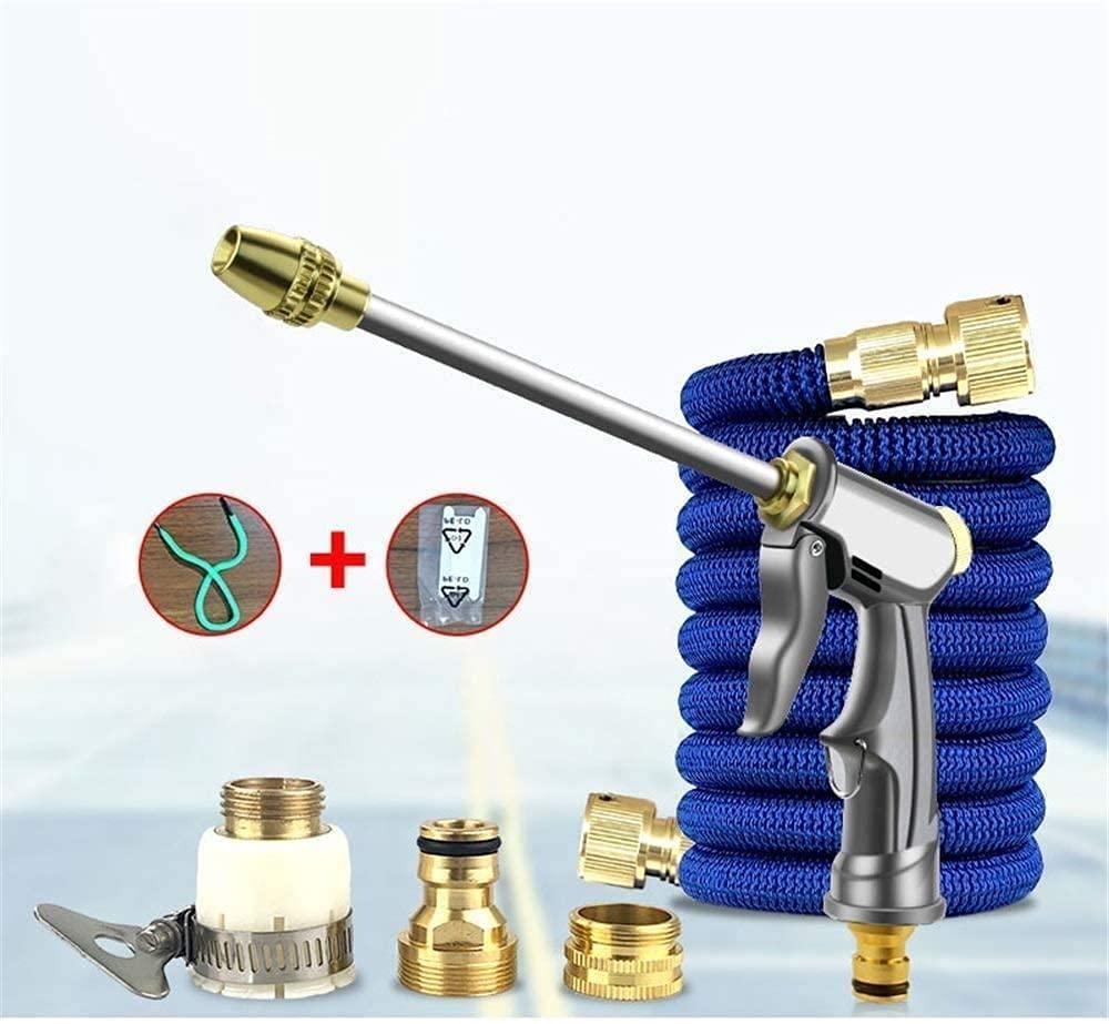 Garden Hose, Expandable Nozzle Spray Gun Expandable High Pressure Metal Car Wash Water Gun Household 3 Times Telescopic Water Pipe Hose Flush Foam Set Watering Lawn (Color : Blue, Size : 75ft)